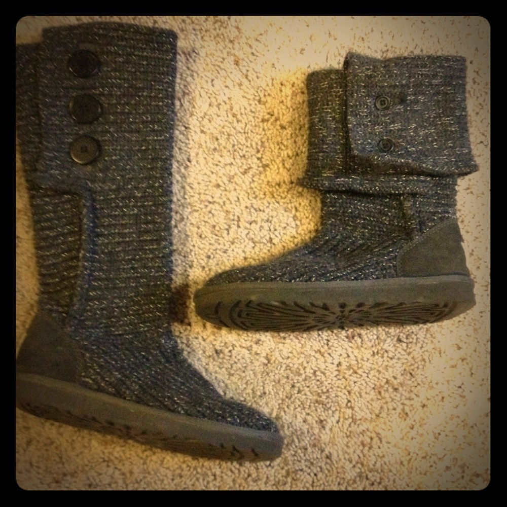 UGG Gray Knit Button Boots